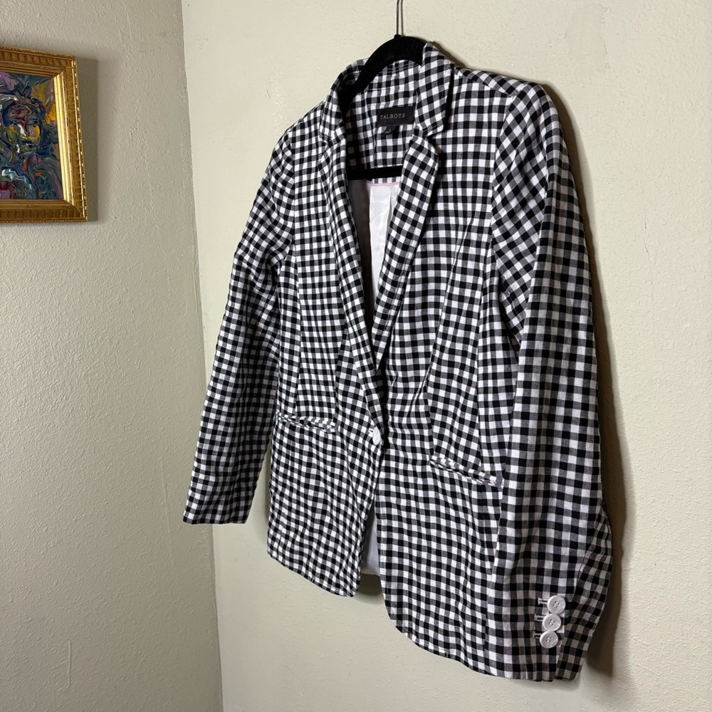 Talbots Black & White Linen Blend Gingham Blazer Size 4 - Picture 2 of 6